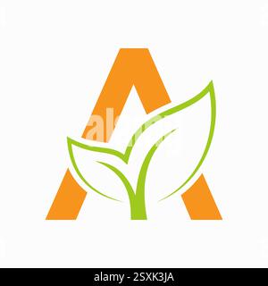 Lettera iniziale A Leaf Logo Concept per modello vettoriale ecologico e biologico Symbol Illustrazione Vettoriale
