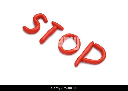 STOP rosso composto da impasto su sfondo bianco Foto Stock