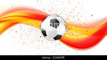 Calcio sfondo ondulato con pallone da calcio, bandiera spagnola. Design sportivo vettoriale Illustrazione Vettoriale