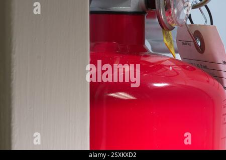 Vista ravvicinata della parte superiore dell'estintore Foto Stock