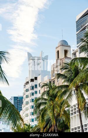 Delano Beach Club e edifici del National Hotel lungo Collins Avenue, Miami Beach, Florida, Stati Uniti Foto Stock