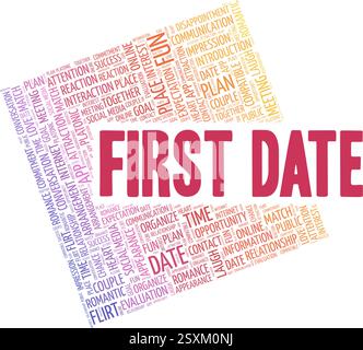 Illustrazione vettoriale della prima data, nuvola di parole isolata su sfondo bianco. Illustrazione Vettoriale