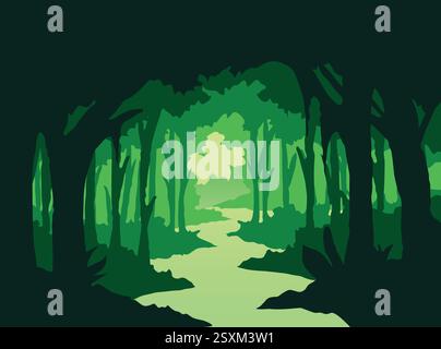 Sfondo paesaggio della foresta serena - illustrazione vettoriale della natura verde Illustrazione Vettoriale