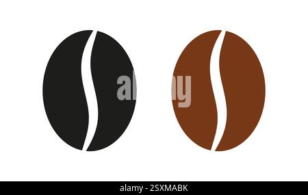 Icona chicco di caffè. Semi di caffè per caffè. Icona nera e marrone isolata su sfondo bianco. Modello grafico semplice. Espresso simbolo piatto Illustrazione Vettoriale