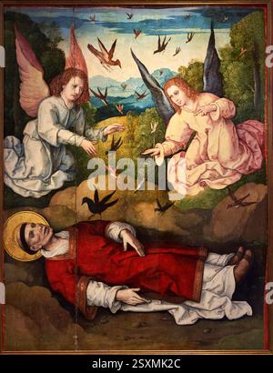 PALA D'ALTARE DI SANTA CASILDA, Retablo se Santa Casilda, 1524, il cadavere di San Vincenzo sorvegliato dal corvo, León PICARDO, olio a bordo, Catedral de S. Foto Stock