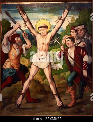 PALA D'ALTARE DI SANTA CASILDA, Retablo se Santa Casilda, 1524, Martirio di San Vincenzo nell'eculeus, León PICARDO, olio a bordo, Catedral de Santa ma Foto Stock