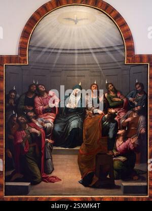 PENTECOSTE, intorno al 1556, PEDRO DE Campaña, petrolio a bordo, Catedral de Santa María, Burgos, Spagna Foto Stock