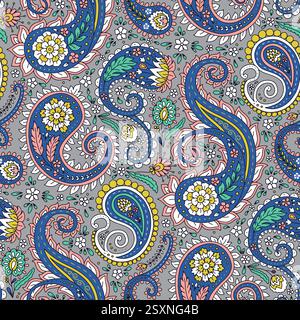 Motivo senza cuciture con motivi Paisley blu Illustrazione Vettoriale