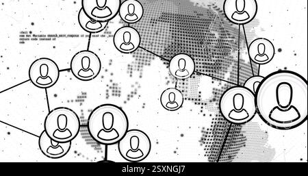 Immagine delle icone dei supporti e dell'elaborazione dei dati in tutto il mondo Foto Stock