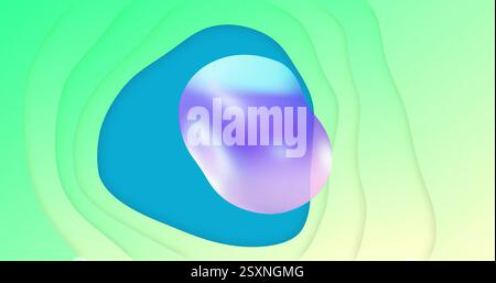 Immagine astratta con forme fluide e sfumature in verde, blu e viola Foto Stock