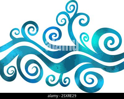 Cornice di sfondo astratta con ricci blu. disegno a mano. Non ai, illustrazione vettoriale. Illustrazione Vettoriale