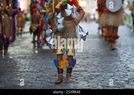Recife, Brasile. 25 febbraio 2025. PE - RECIFE - 02/25/2025 - CARNEVALE DI RECIFE, INCONTRO DI CABOCLINHOS E TRIBÙ INDIGENE - incontro di Caboclinhos e tribù indigene nel quartiere di Recife nell'area centrale della capitale Pernambuco. 24 gruppi seguono una processione da Avenida Rio Branco a Praca do Arsenal. Foto: Marlon Costa/AGIF credito: AGIF/Alamy Live News Foto Stock