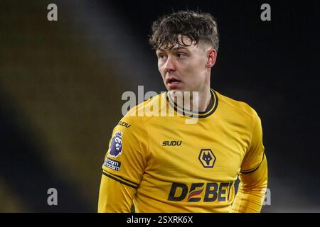 Jörgen Strand Larsen dei Wolverhampton Wanderers durante la partita di Premier League Wolverhampton Wanderers vs Fulham a Molineux, Wolverhampton, Regno Unito, 25 febbraio 2025 (foto di Gareth Evans/News Images) Foto Stock