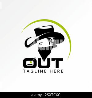 Design del logo concept grafico creativo immagine vettoriale di alta qualità top sell uomo in cappello cowboy tessuto maschera testa laterale sceriffo stile pistola mazzo crimine Illustrazione Vettoriale