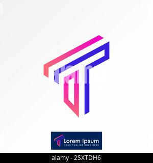 Design del logo concept grafico creativo immagine vettoriale premium stock top sell font T iniziale doppia linea uscita vista 3D a monogramma tipografia media tech bran Illustrazione Vettoriale