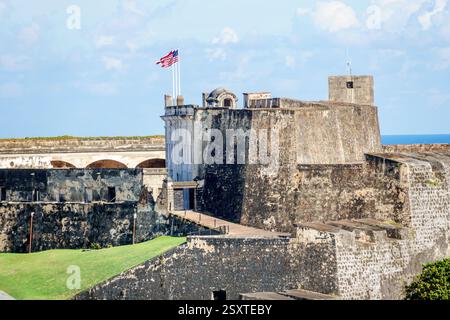 San Juan Puerto Rico, Viejo Old San Juan, Castillo San Felipe del Morro, Fortezza di El Morro, sito Patrimonio dell'Umanità dell'UNESCO, forte coloniale spagnolo, XVII secolo Foto Stock