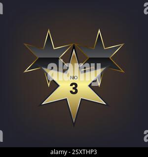 Tre realistiche stelle dorate metalliche su sfondo marrone sfumato. E con l'illustrazione bokeh Vector. Illustrazione Vettoriale