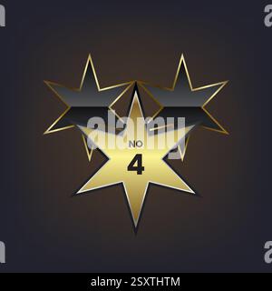 Tre realistiche stelle dorate metalliche su sfondo marrone sfumato. E con l'illustrazione bokeh Vector. Illustrazione Vettoriale