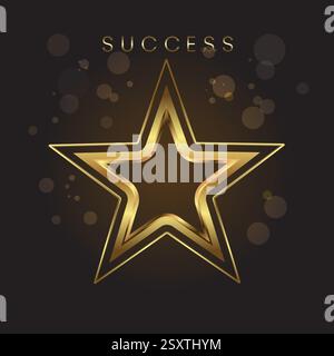 Tre realistiche stelle dorate metalliche su sfondo marrone sfumato. E con l'illustrazione bokeh Vector. Illustrazione Vettoriale