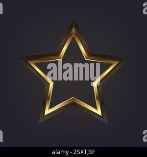 Tre realistiche stelle dorate metalliche su sfondo marrone sfumato. E con l'illustrazione bokeh Vector. Illustrazione Vettoriale