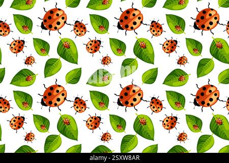 Un brillante motivo a foglia e coccinello che crea un vivace design naturale per vari usi artistici Illustrazione Vettoriale