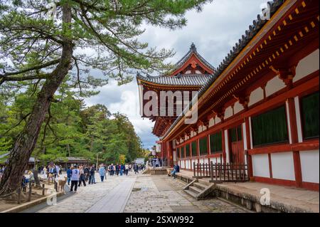 Vista del complesso del Tempio Todaiji a Nara, uno dei templi buddisti più importanti del Giappone che ospita la sala del grande Buddha chiamata Daibutsuden Foto Stock
