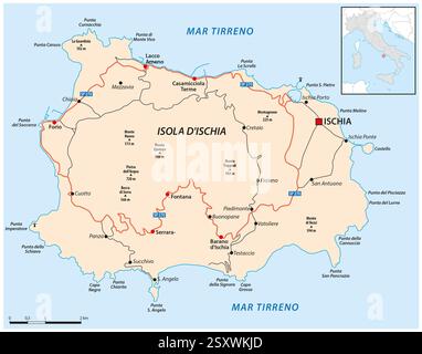 Mappa dell'isola italiana di Ischia nel Golfo di Napoli Foto Stock