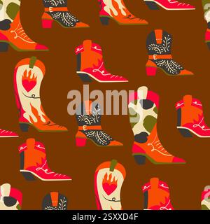 Motivo senza cuciture con stivali da cowboy americani. Vettore. Illustrazione Vettoriale