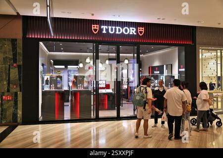 CITTÀ DI SINGAPORE, SINGAPORE - 10 MARZO 2024: Negozio di orologi Tudor nell'area commerciale Jewel dell'Aeroporto Changi di Singapore. Foto Stock