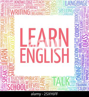 Imparare l'inglese illustrazione vettoriale parola cloud isolata su sfondo bianco. Illustrazione Vettoriale