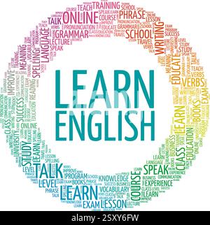 Imparare l'inglese illustrazione vettoriale parola cloud isolata su sfondo bianco. Illustrazione Vettoriale