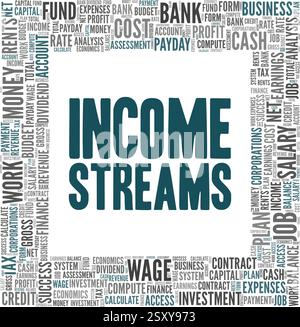 Flussi di reddito illustrazione vettoriale Word cloud isolato su sfondo bianco. Illustrazione Vettoriale