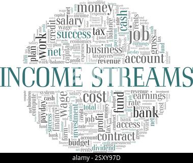 Flussi di reddito illustrazione vettoriale Word cloud isolato su sfondo bianco. Illustrazione Vettoriale