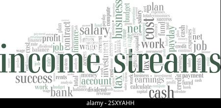 Flussi di reddito illustrazione vettoriale Word cloud isolato su sfondo bianco. Illustrazione Vettoriale