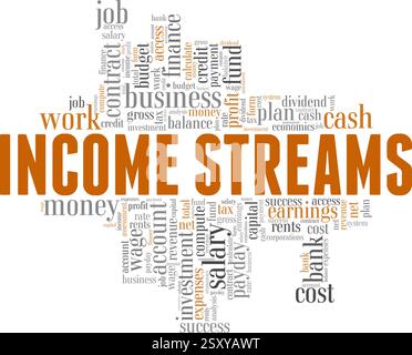Flussi di reddito illustrazione vettoriale Word cloud isolato su sfondo bianco. Illustrazione Vettoriale