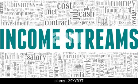 Flussi di reddito illustrazione vettoriale Word cloud isolato su sfondo bianco. Illustrazione Vettoriale