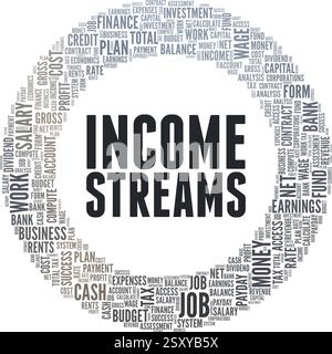 Flussi di reddito illustrazione vettoriale Word cloud isolato su sfondo bianco. Illustrazione Vettoriale