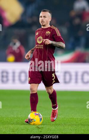 Roma, Italia. 24 febbraio 2025. Angelino della AS Roma durante la partita di serie A Enilive tra AS Roma e AC Monza allo Stadio Olimpico il 24 febbraio 2025 a Roma. Crediti: Giuseppe Maffia/Alamy Live News Foto Stock