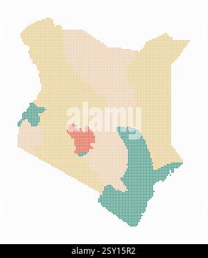 Mappa punteggiata del Kenya. Mappa digitale del paese su sfondo bianco. Forma Kenya con punti circolari. Stile puntini colorati. Cerchi di piccole dimensioni. Illustrazione Vettoriale
