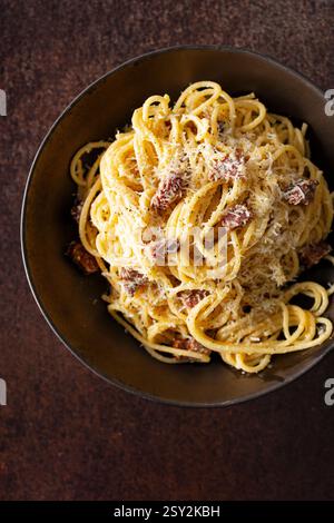 Spaghetti di peperoni alla carbonara Foto Stock