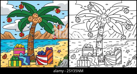 Natale a luglio illustrazione dell'albero di cocco Illustrazione Vettoriale