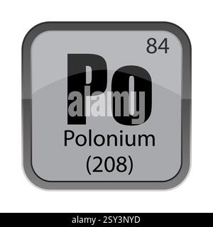 Polonio po 208. Testo numero 84. Piastrella chimica grigia. Icona periodica vettoriale. Illustrazione Vettoriale