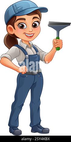 Donna donna donna Squeegee detergente per vetri Illustrazione Vettoriale