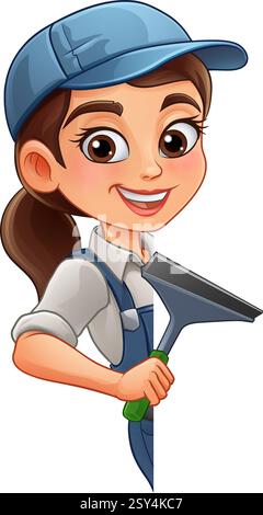 Donna donna donna Squeegee detergente per vetri Illustrazione Vettoriale