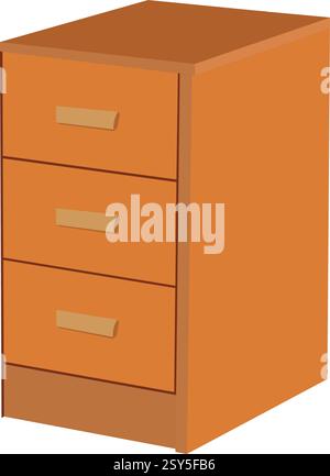Un cassetto in legno con tre cassetti si trova su un tavolo. Il cassetto è marrone e ha una finitura in legno Illustrazione Vettoriale