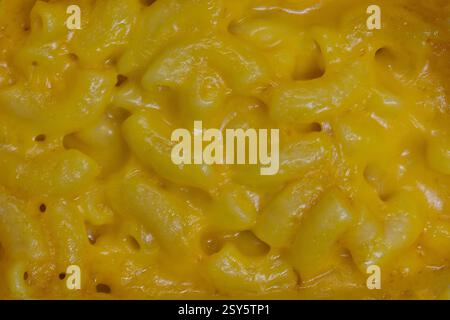 Primi piani con pasta al formaggio e maccheroni al gomito e salsa al formaggio. Foto Stock
