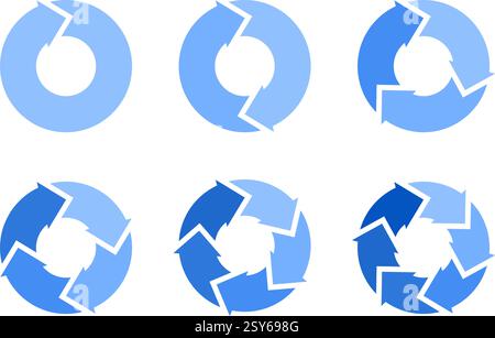 Frecce circolari per le infografiche del ciclo. Schema costituito da sezioni o fasi. Set vettoriale isolato su sfondo bianco. Illustrazione Vettoriale
