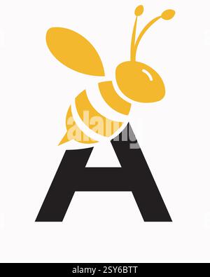 Logo iniziale dell'ape sulla lettera A del simbolo dell'ape del miele Illustrazione Vettoriale