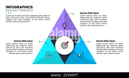 Modello infografico con icone e 3 opzioni o passaggi. Triangolo. Può essere utilizzato per il layout del flusso di lavoro, il diagramma e la progettazione Web. Illustrazione vettoriale Illustrazione Vettoriale