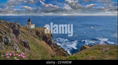 Foto del faro di St ABB's Head, St Abbs Head, Berekshire, Scozia, Regno Unito. Una stazione di segnale è stata stabilita sulle scogliere prima del 1820 e. Foto Stock